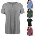 thumbnail image 1 of Tanghaowl Womens Summer Tops Plus Size Tops Versatile V Neck Solid Color Short Sleeve Pocket Relaxed Fit T Shirt for Women Grey XXL, 1 of 4