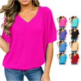 thumbnail image 1 of Tanghaowl Womens T Shirts, Class Women's T-Shirts V-Neck Summer Casual Loose Solid Color Bat Wing Shirt Soft Ribbed Short Sleeve Basic Hot Pink XXXXXL, 1 of 5