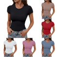 thumbnail image 1 of Tanghaowl Womens T Shirts, Fashion Casual Slim Fit Short Sleeve Crew Neck T Shirt Basic Stretchy Soft Comfortable Daily Wear For Ladies Versatile Wardrobe Tee Black M, 1 of 4