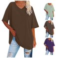 thumbnail image 1 of Tanghaowl Womens T Shirts, Ladies Basic Solid Neck Tee Casual Short Sleeve T Shirt Top For Women Brown S, 1 of 5