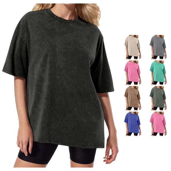 Tanghaowl Womens T Shirts, Washed Distressed Oversized Short Sleeve Batik Tee Unisex European Style T Shirt for Women Men Black XXL