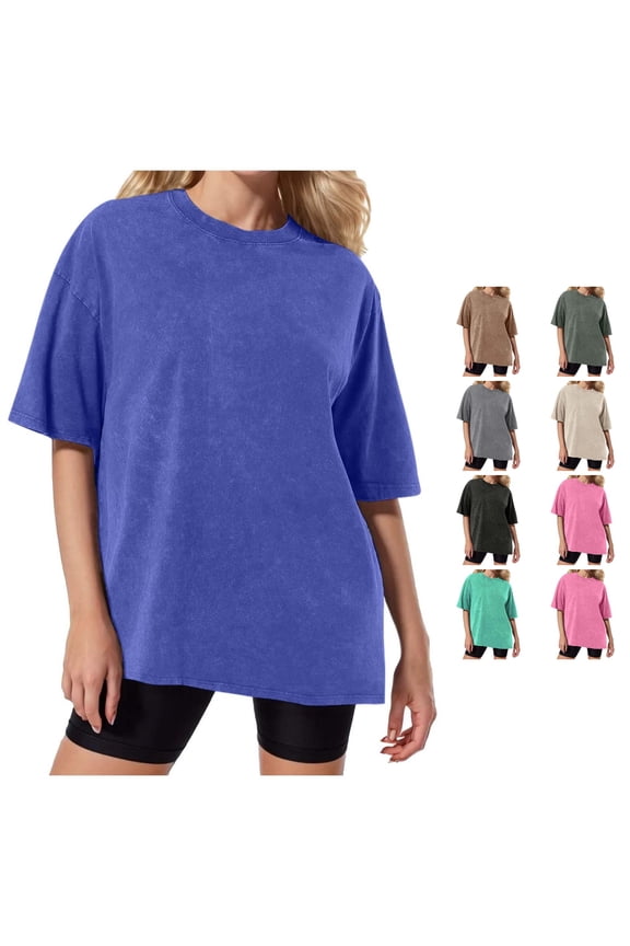 Womens T Shirts, Washed Distressed Oversized Short Sleeve Batik Tee Unisex European Style T Shirt for Women Men Blue XXL