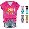 thumbnail image 1 of Tanghaowl Womens T Shirts, Women Out Teachers Humorous Letter Print Tee V Neck Short Sleeve T Shirt Casual Summer Top Hot Pink M, 1 of 3