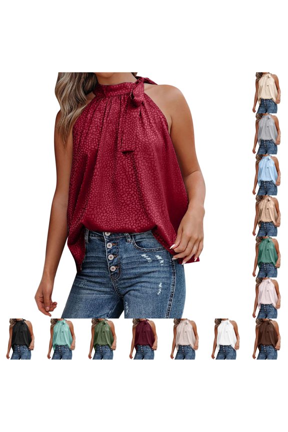 Womens T Shirts, Women Summer Bow Leopard Print Sleeveless Vest Top Tee L
