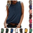 thumbnail image 1 of Tanghaowl Womens T Shirts, Women Vest Sleeveless Tanks Solid Color O Neck Casual Tops Slim Fit Blouse Shirts Blue1 XL, 1 of 5