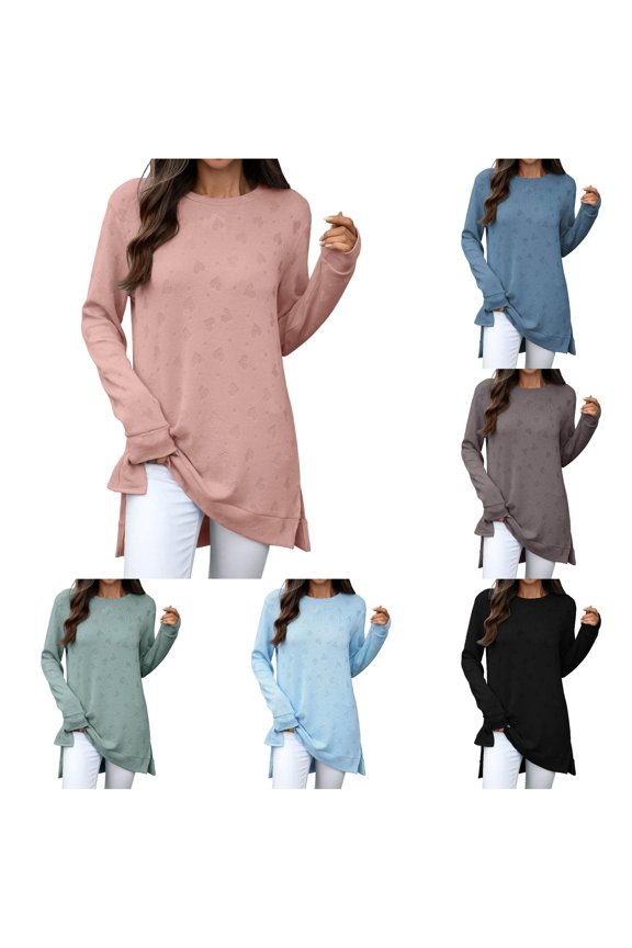 Womens T Shirts, Women's Casual Knit Long Sleeve T Shirt V Neck Loose Fit Split Top For Daily Comfortable Soft Basic Tee - Womens T-Shirts Pink XXL