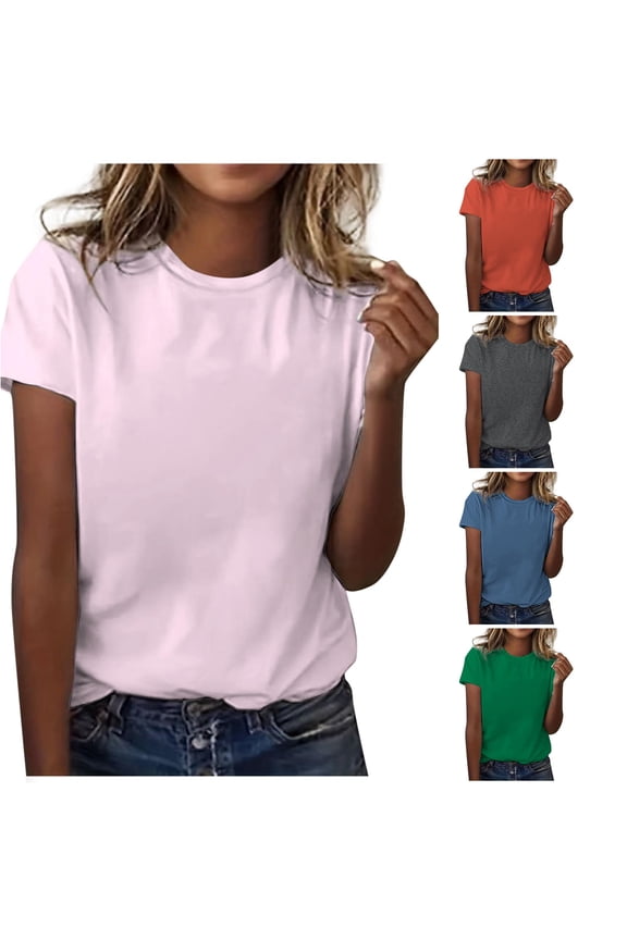 Womens T Shirts, Women's Classic Versatile Daily Short Sleeved Solid Color Casual Round Neck Shirt Light Pink XL