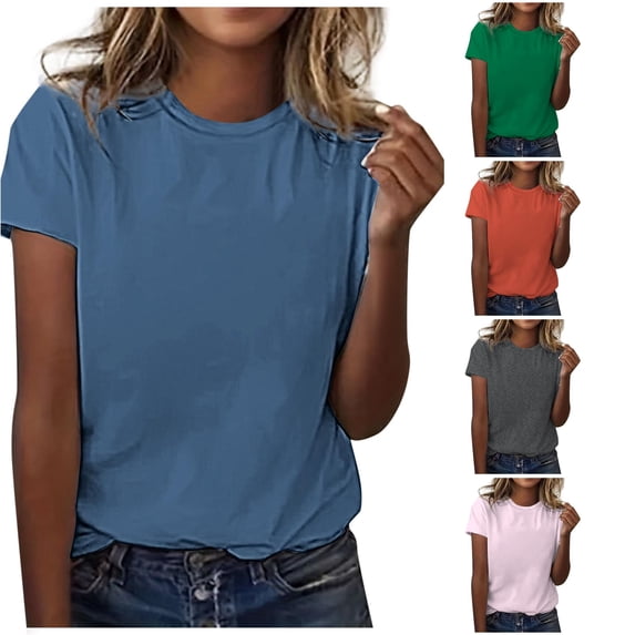 Tanghaowl Womens T Shirts, Women's Classic Versatile Daily Short Sleeved Solid Color Casual Round Neck Shirt Navy M