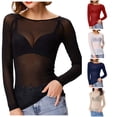 thumbnail image 1 of Tanghaowl Womens T Shirts, Women's See Through Long Sleeve Seamless Mesh Blouse Top Arm Shirt Black L, 1 of 4