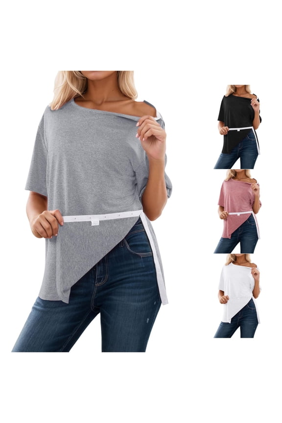 Womens T Shirts, Women's Top for Everyday Comfort – Breathable Stretchy Casual Shirt by Post Shoulder and Chemo Port Styles Light Gray S