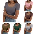thumbnail image 1 of Tanghaowl Womens T Shirts, Womens Summer Short Sleeve Square Neck Ribbed Slim Fitted Casual Tshirt Tops Tee Grey M, 1 of 5
