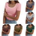 thumbnail image 1 of Tanghaowl Womens T Shirts, Womens Summer Short Sleeve Square Neck Ribbed Slim Fitted Casual Tshirt Tops Tee Pink XXL, 1 of 5