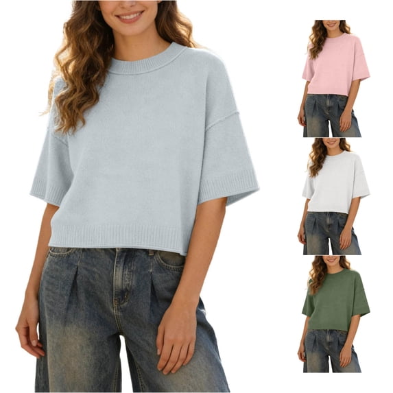 Tanghaowl Womens Tops Casual Elegant Round-Neck Lightweight Knit Pullover Top for Spring Autumn Women's Pullover Casual Grey L