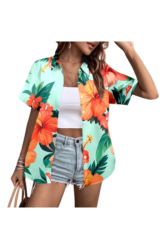 Womens Tops Casual, Ladies Summer Short Sleeve Printed Casual Shirt Top Fashionable Comfortable Blouse For Women Multicolour S