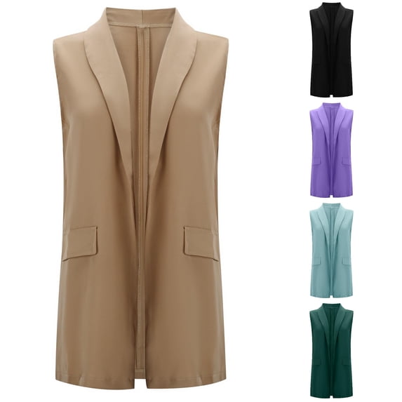 Tanghaowl Womens Vests Lightweight, Women Fashion Long Buckle Casual Temperament Sleeveless Riding Heart Vest Outerwear Khaki L
