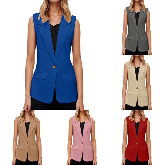 Tanghaowl Womens Vests Lightweight, Women's Casual Sleeveless Open Front Vest For Business Daily Outerwear Spring Autumn Blue XL