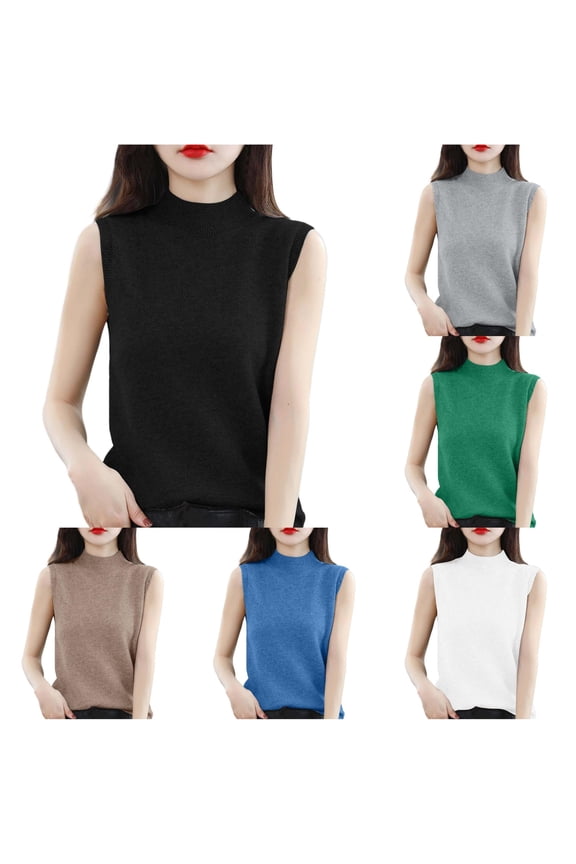 Womens Vests Lightweight, Women's Half Turtleneck Sleeveless Bottoming Shirt Vest Knitwear Pullover Solid Casual Layering Top Black XL