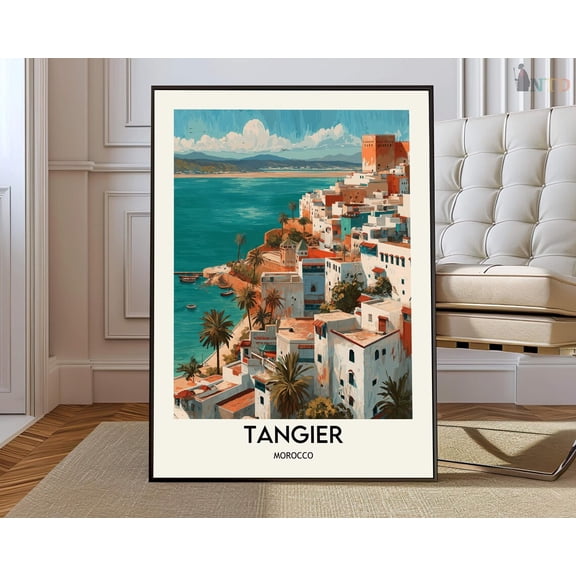 Tangier Coastal Morocco Poster, Unframed Canvas 12x16in