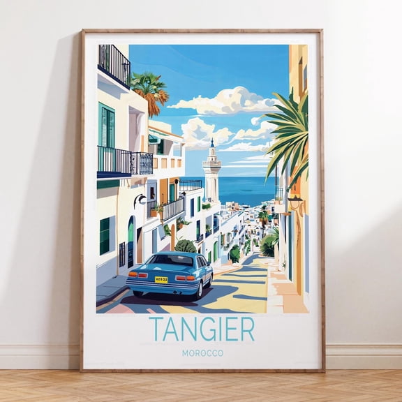 Tangier Morocco Housewarming Travel Scenery Wall Art V4, Stretched Canvas Size 12x18
