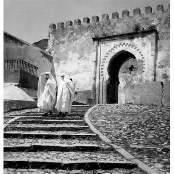 Tangier Morocco Two Women Wearing Traditional Clothing Going Down Stairs Poster Print
