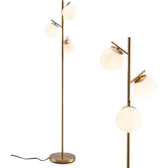 Tangkula 3-Globe Floor Lamp, Modern Freestanding Lamp w/Foot Switch & 3 E26 Bulb Bases, Sturdy Steel Pole, Tall Standing Light for Living Room Bedroom Study, Simple Assembly (3-Globe,Gold)