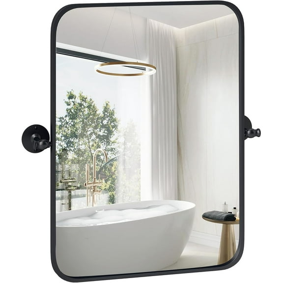 Tangkula 30 x 22 Pivot Mirror, Tilting Bathroom Mirror w/Shatter-Proof Film, Wall Brackets, Framed Wall Mounted Mirror for Bathroom, Living Room (Black, 30 x 22 Inch)