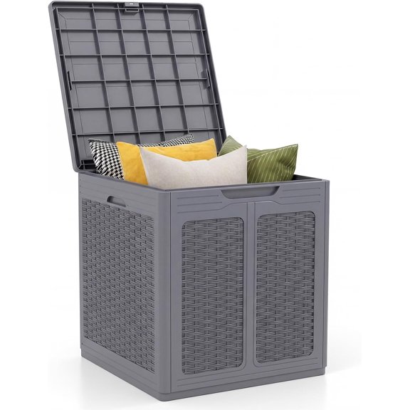 BarefHaven 39 Gallon Outdoor Storage Box, Waterproof PP Resin Patio Storage Box with Lockable Lid for Indoor & Outdoor Use, Rattan Design Deck Box for Cushions, Garden Tools