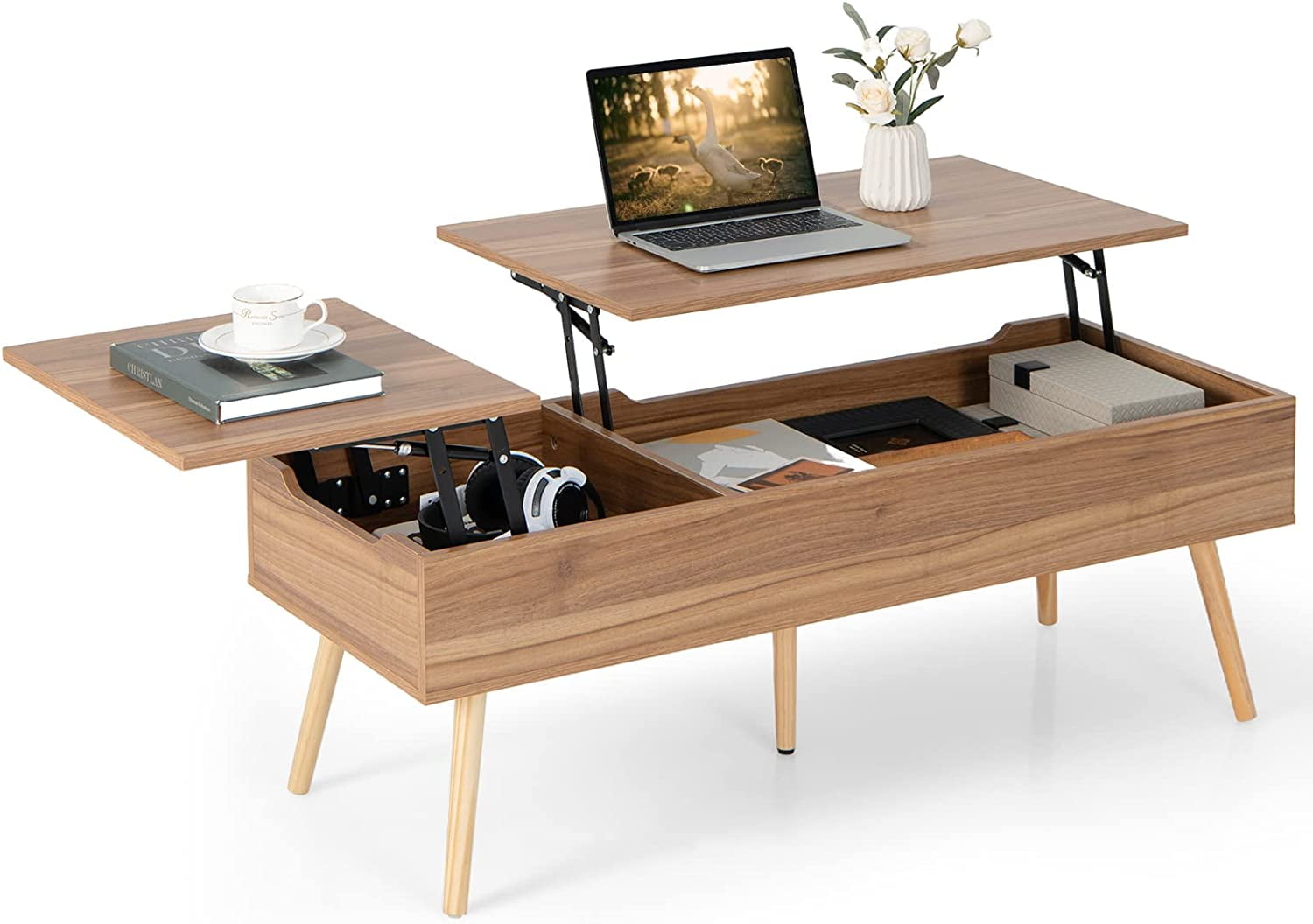 Tangkula 47 Inch Lift Top Coffee Table with Storage, Large Split Top ...