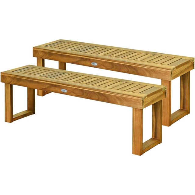 Tangkula 52 Inches Acacia Wood Outdoor Bench, Wood Bench for Dining