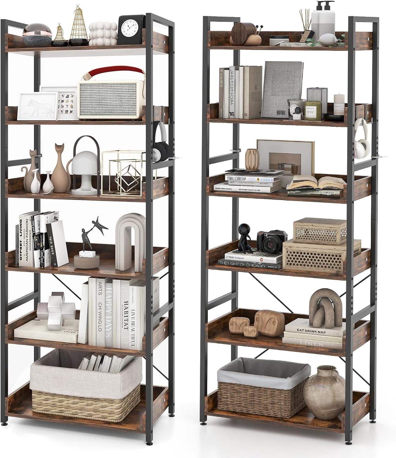 Tangkula 6-Tier Bookshelf, 70” Tall Industrial Bookcase w/Open Shelves ...
