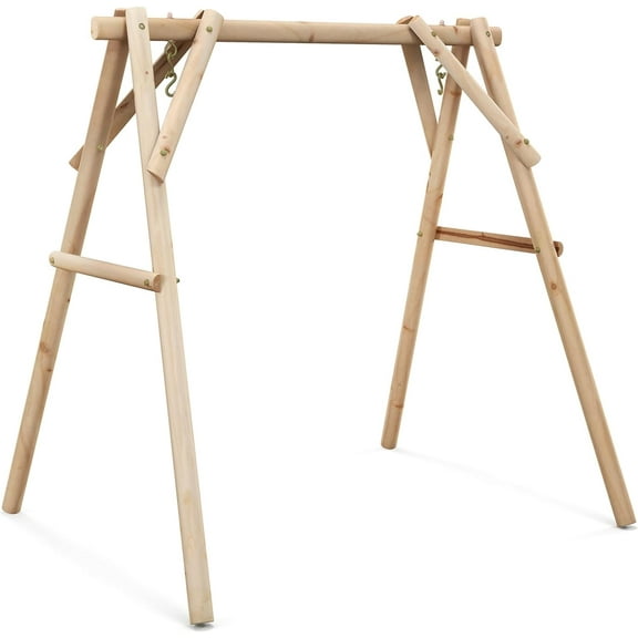Tangkula 770lbs Porch Swing Frame, Heavy Duty A-Frame Wooden Swing Stand with Reinforced Bars, Freestanding Log Porch Swing Frame Only for DIY Painting, Ideal for Porch, Lawn, Garden, Backyard