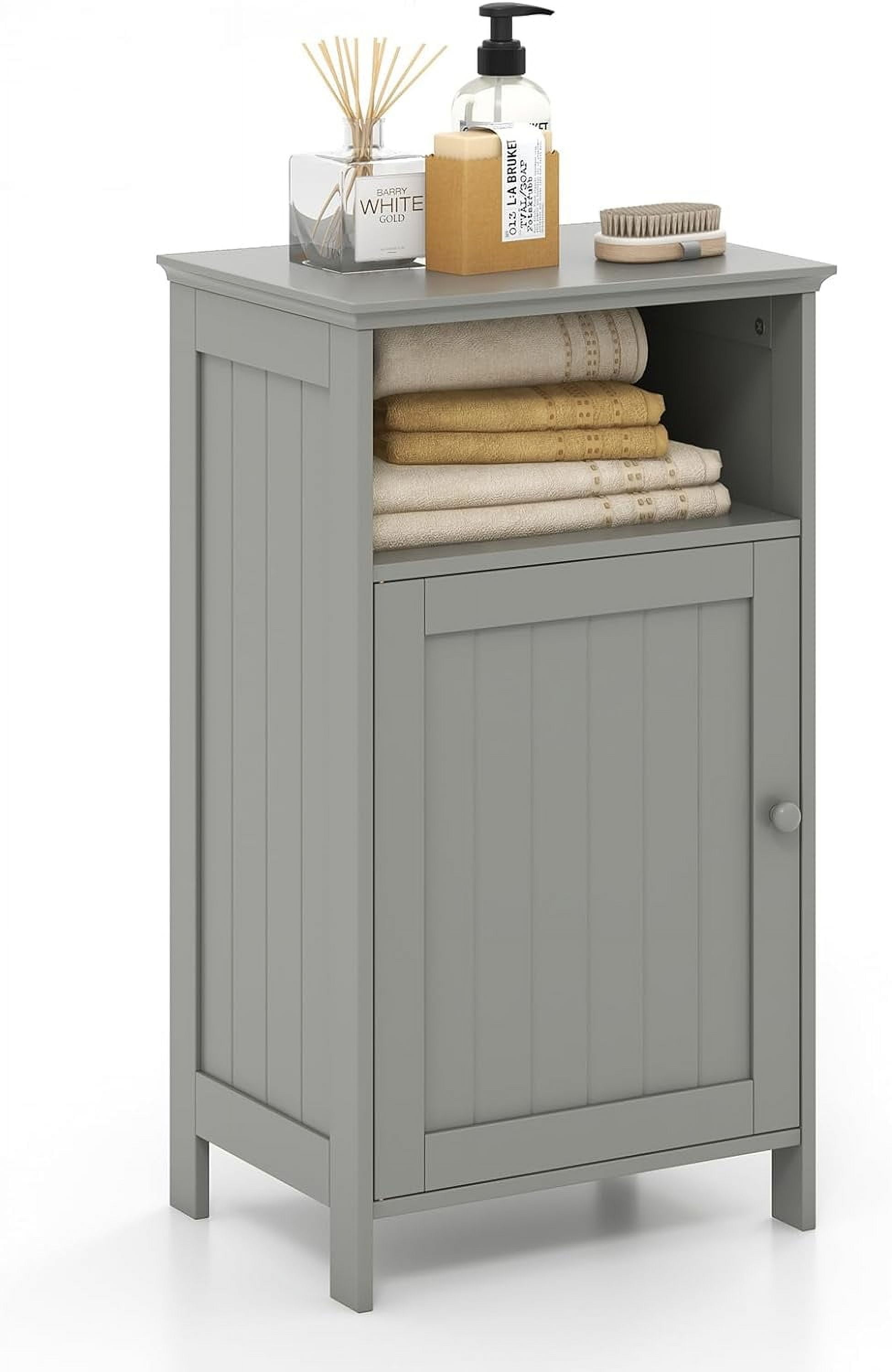 Tangkula Bathroom Storage Cabinet, Freestanding Wood Single Door Side ...