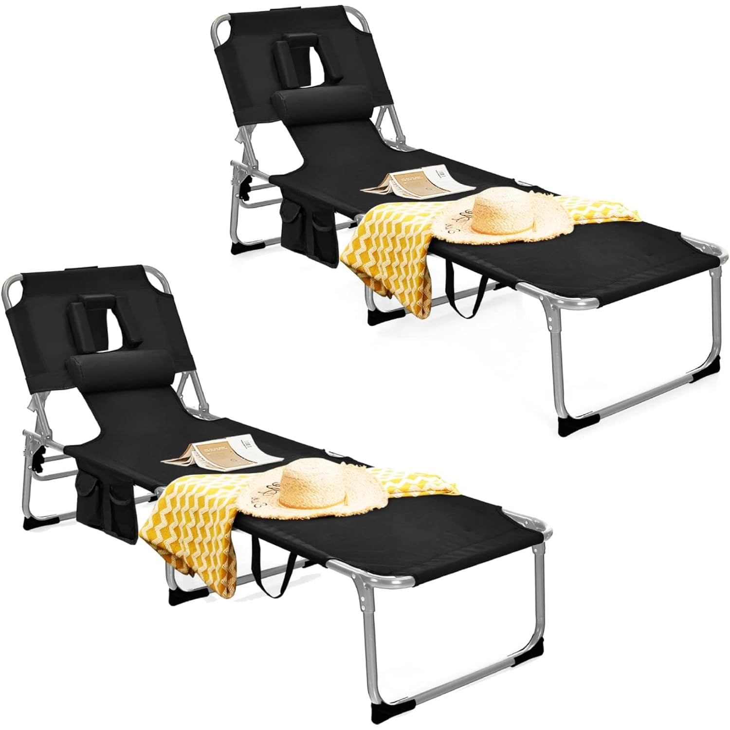 Tangkula Beach Chaise Lounge Chair with Hole for Face, Patio Folding