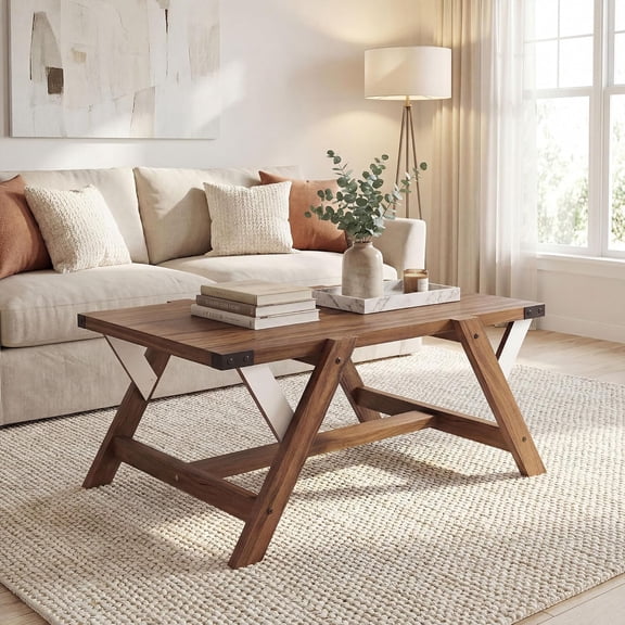Tangkula Farmhouse Coffee Table, 35.5-Inch Rectangle Wooden Center Table for Living Room, Modern Rustic Cocktail Table with Sturdy Frame, Nailhead Accents, Large Tabletop, Easy Assembly, Walnut