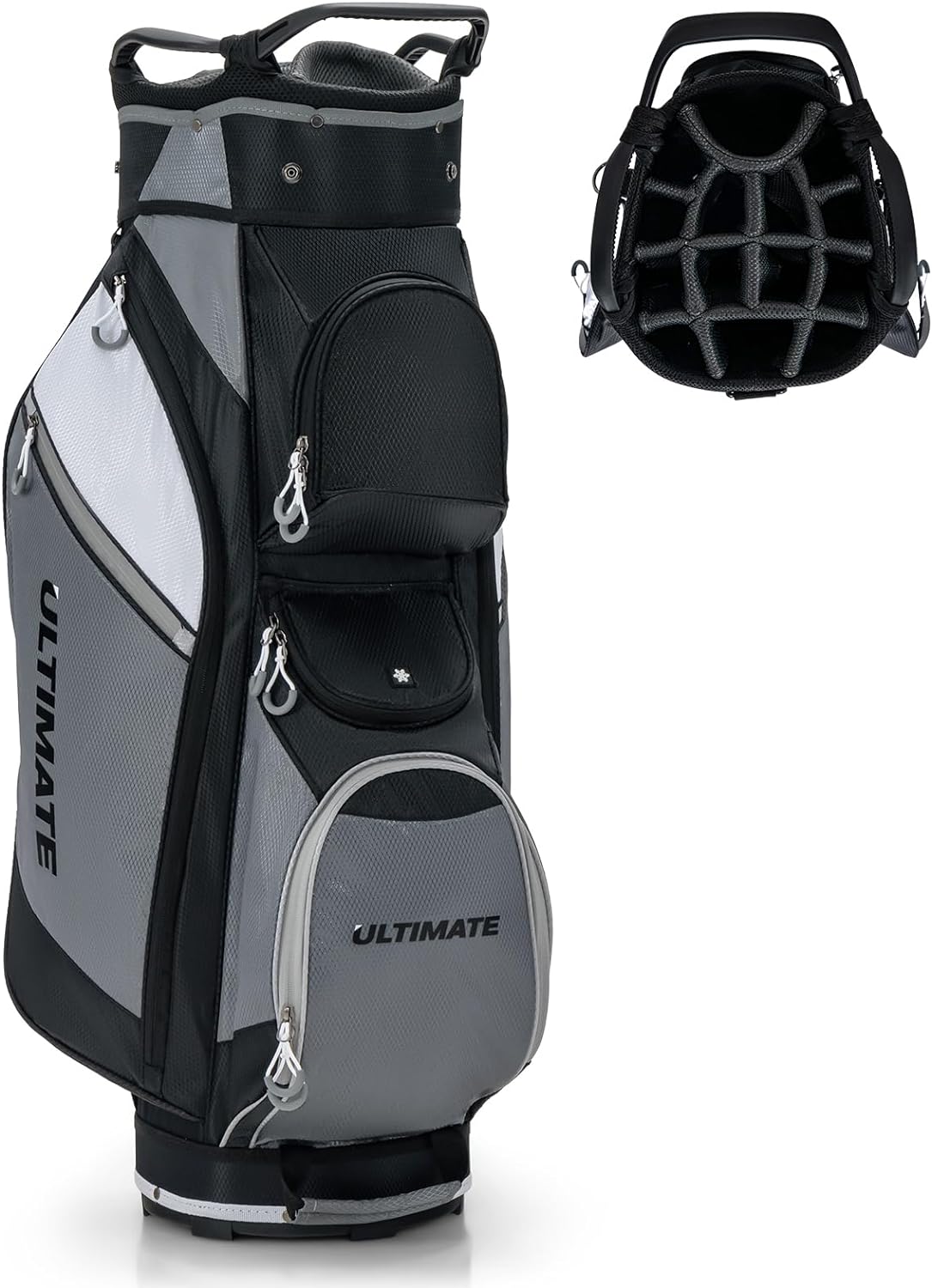 Tangkula Golfwagentasche – 14 Trennwände, Inkl. Kühltasche & Regenhaube – Grau