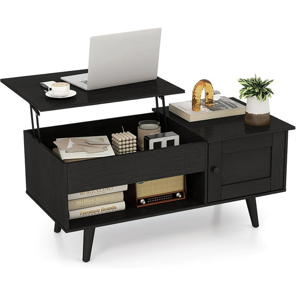 Tangkula Lift Top Coffee Table with Storage, Living Room Table with Hidden Compartment, Cabinet & Open Shelf, Flip Top Center Table, Pull up Coffee Table for Home, Office (Black)