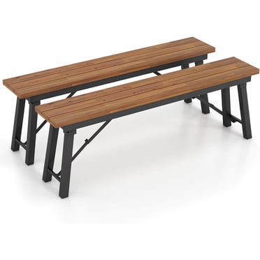 Outdoor Garden Bench - Weatherproof 35.5" Cedar Wood Backless Patio Bench Carbonized Brown