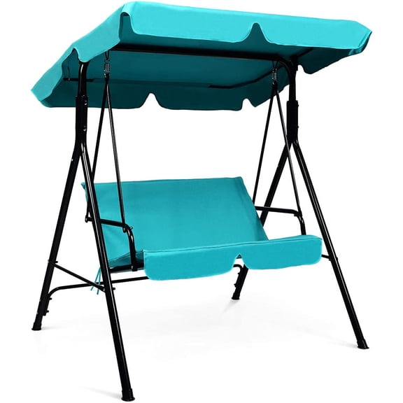 Tangkula Outdoor Swing with Adjustable Canopy, Turquoise Cushions for Relaxing