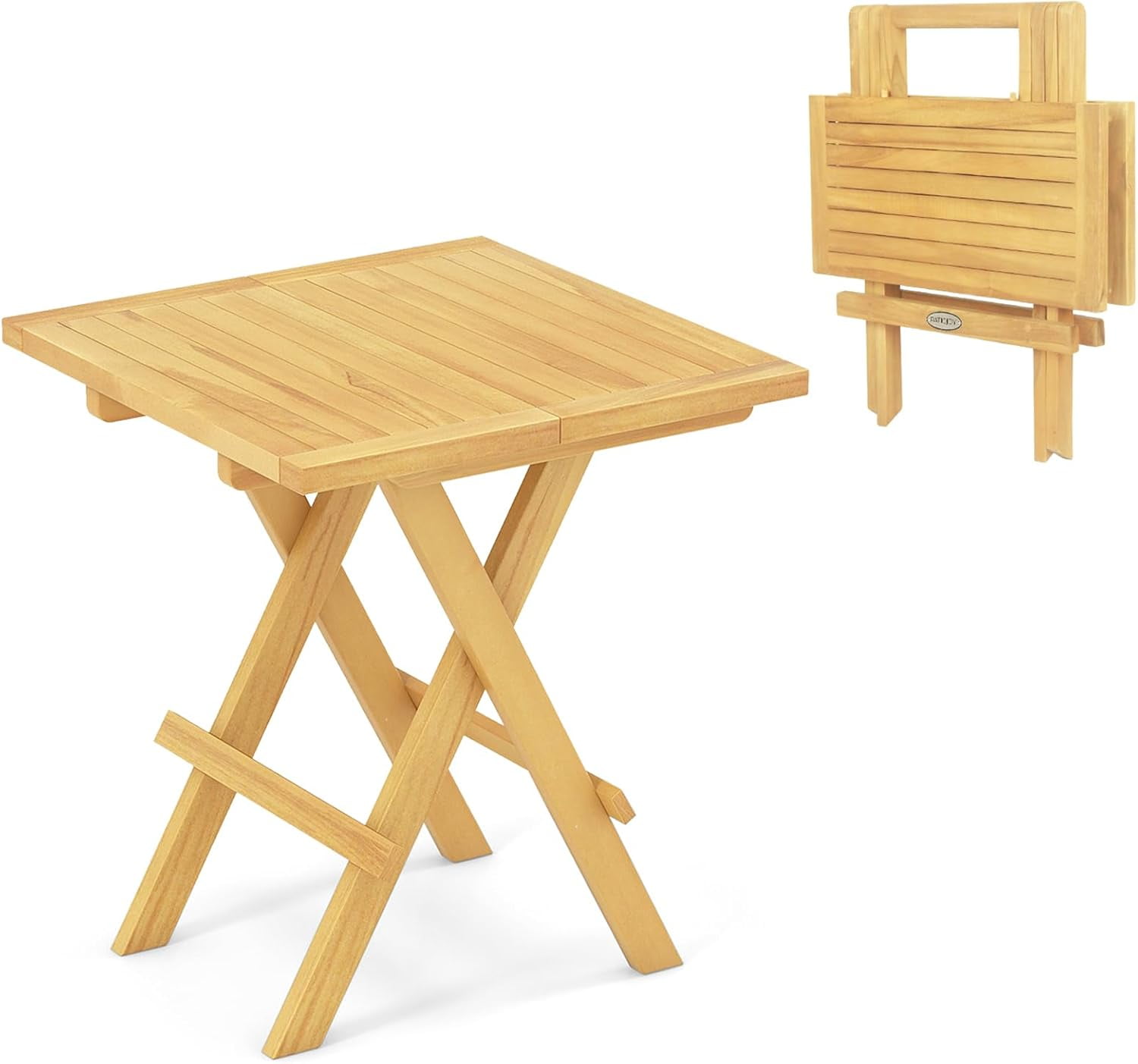 Tangkula Patio Side Table Folding, Teak Wood Square Coffee Table w/X ...