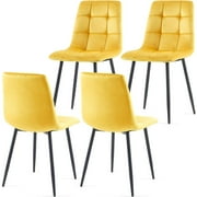 Tangkula Upholstered Velvet Chair Tufted Armless Set of 4 Yellow