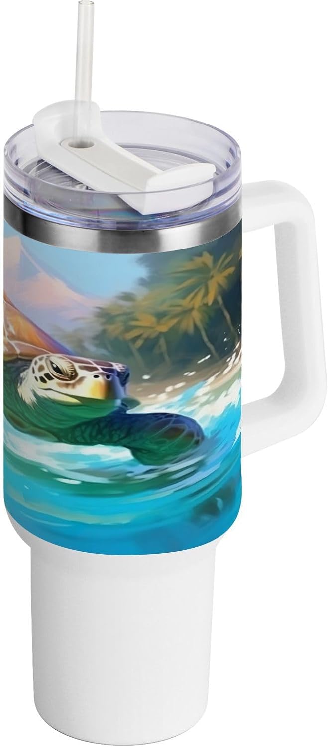 Tangkunup Beautiful Turtle 40oz Tumbler with Handle and Straw Lid