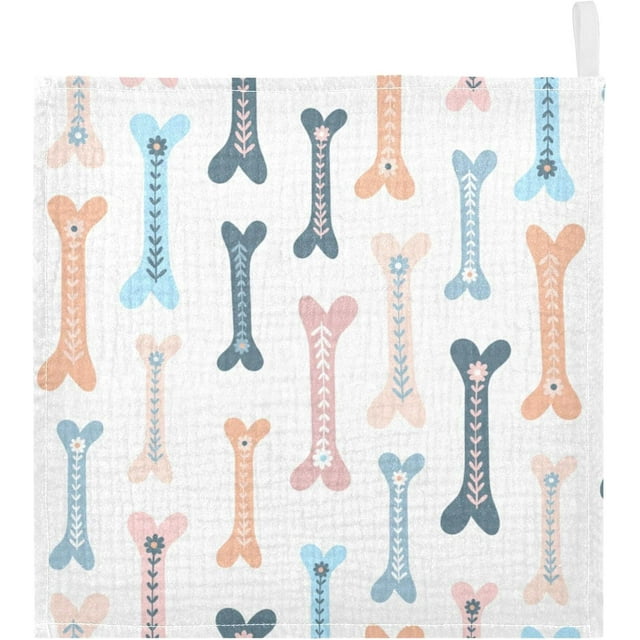 Tangkunup Cute Bones Baby Washcloths 12 X 12 Inch, Muslin Cotton Soft