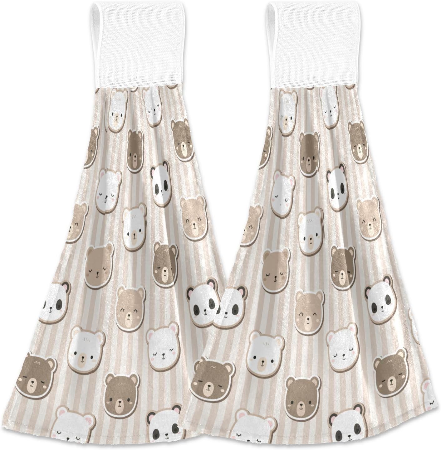 Tangkunup Cute Teddy Bear Wash Cloths with Hanging Loop 2 Pack Terry Washcloths Hand Towel and