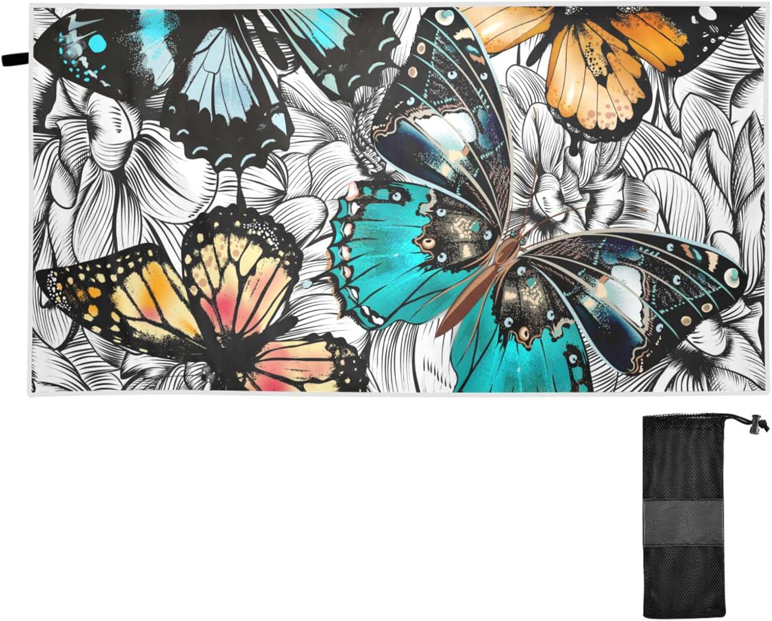 Tangkunup Quick Dry Beach Towel Large, 30" x 60", Butterflies Flowers