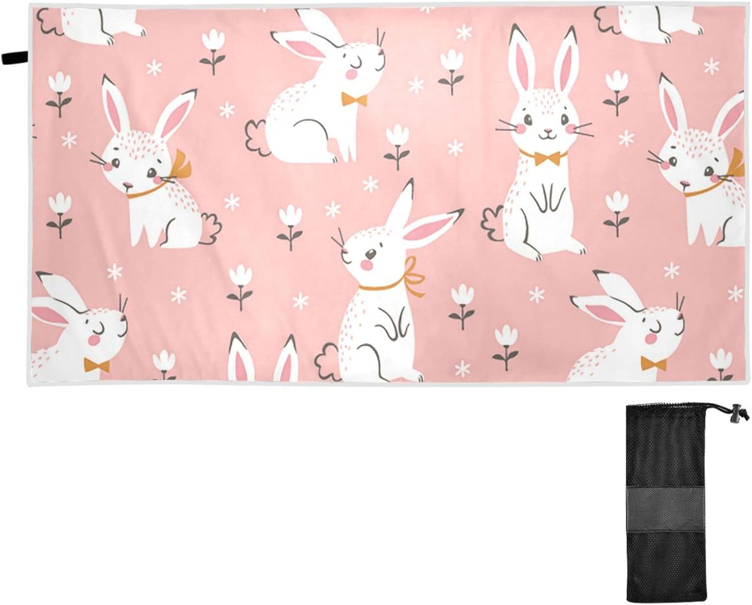 Tangkunup Quick Dry Beach Towel Large 30" x 60", Cute White Rabbits