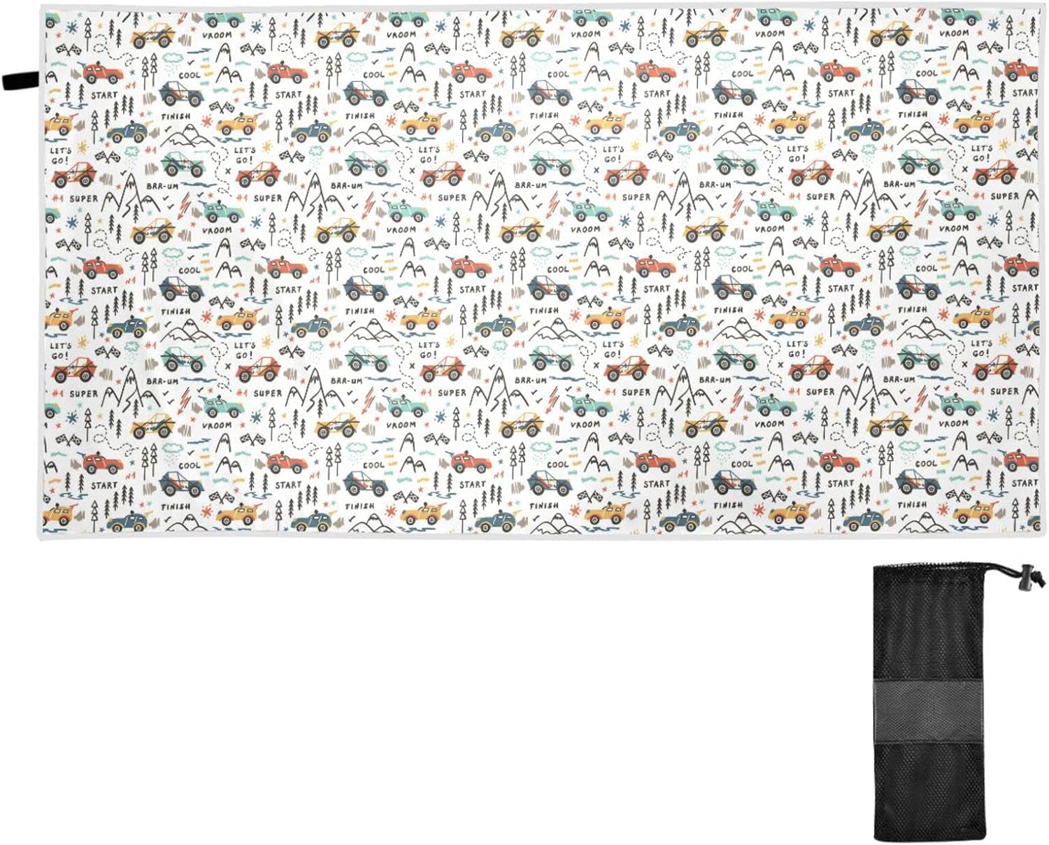 Tangkunup Quick Dry Beach Towel Large 30" x 60", Racing Cars Packable
