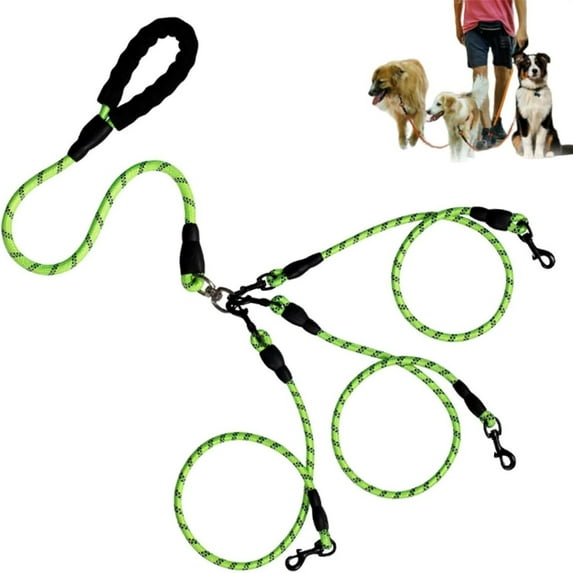 No Tangle 3 Dog Leash - Main Lead Rope with Padded Handle, Three Detachable Leash Splitters, Heavy-Duty Clip, Walking, Running, Small, Medium, Large Dogs