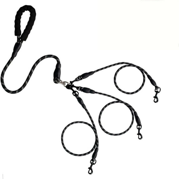 No Tangle 3 Dog Leash - Main Lead Rope with Padded Handle, Three Detachable Leash Splitters, Heavy-Duty Clip, Walking, Running, Small, Medium, Large Dogs