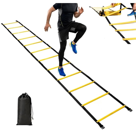 Tangle Free Agility Ladder with 12 Fixed Rungs, Heavy Duty Speed & Footwork Training Ladder for Football Soccer Basketball Drills, Portable Exercise Ladder for Kids Youth & Adults, Flat-Base Fitness