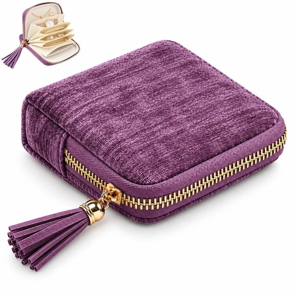Tangle Free Jewelry Travel Case Velvet Zipper Pouch Divided Compartments